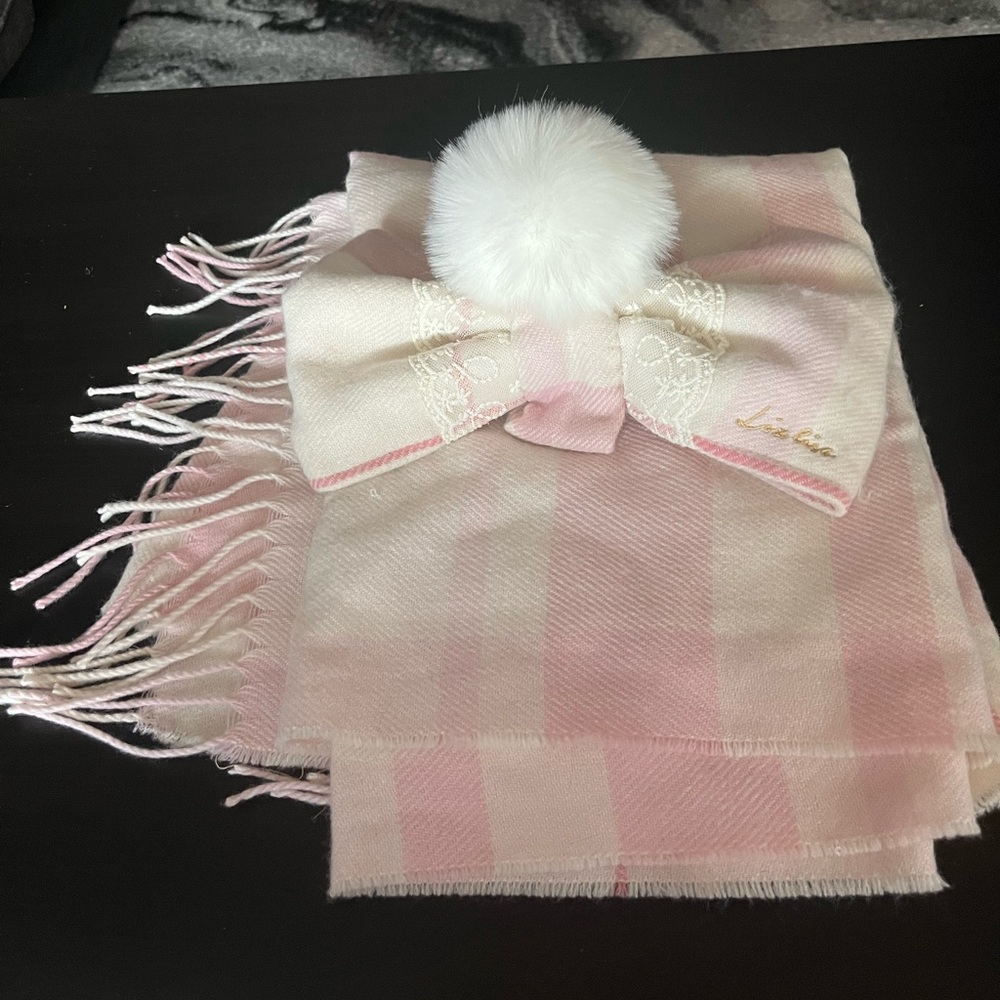 Liz Lisa Pink and White Scarf with Pom Pom Bow